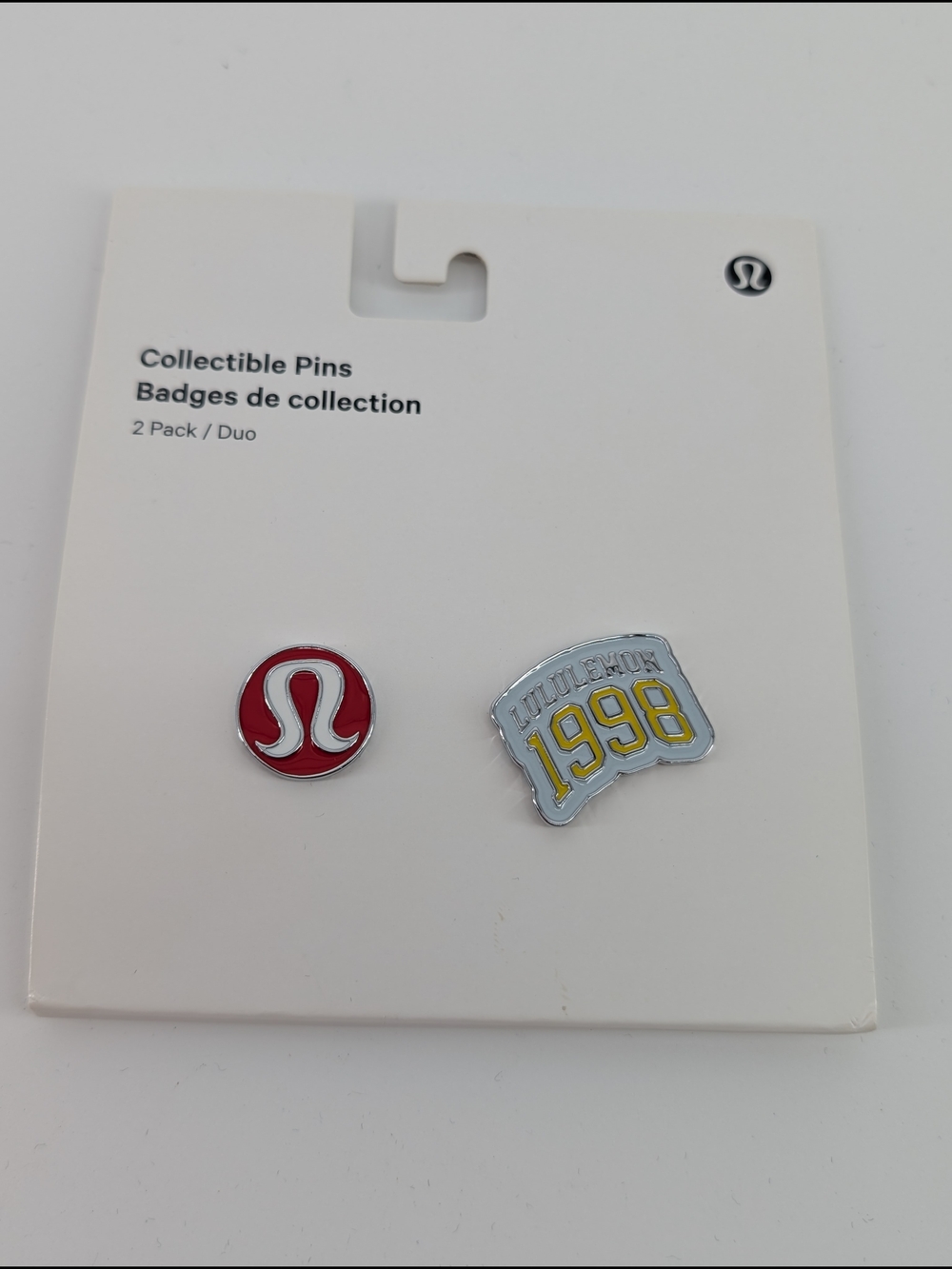 lululemon athletica Red Logo & Yellow 1998 Flag Collectible Pin Duo